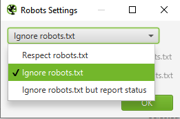 Увімкнення функції ігнорування файлу robots.txt у Screaming Frog.