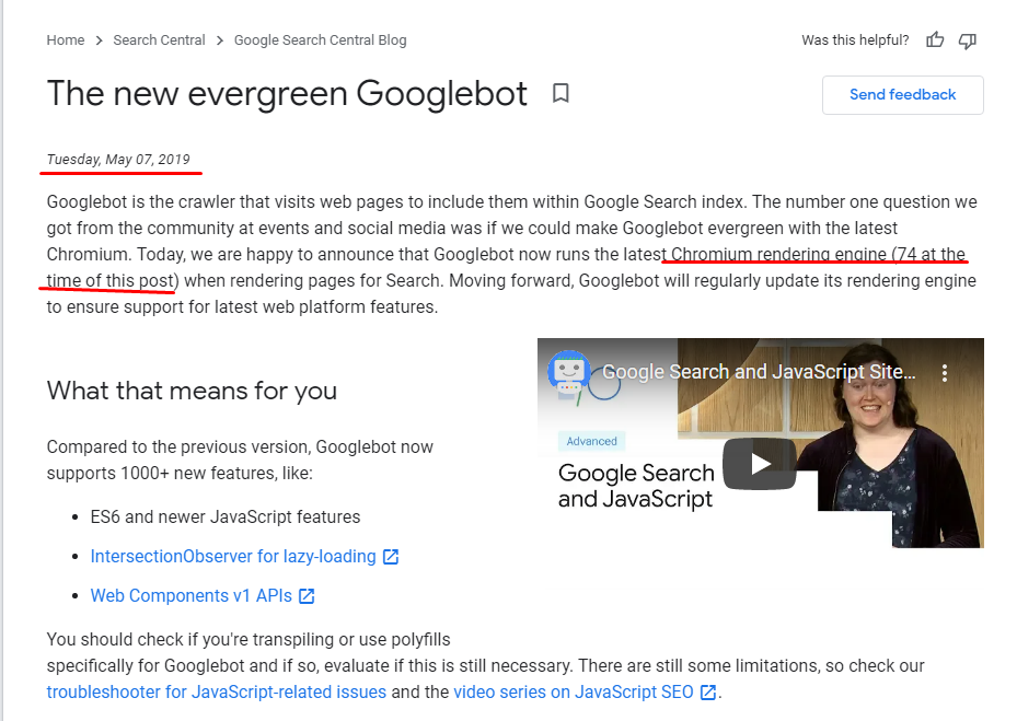 Страница блога Google со статьей о принципах работы гугл бота.
