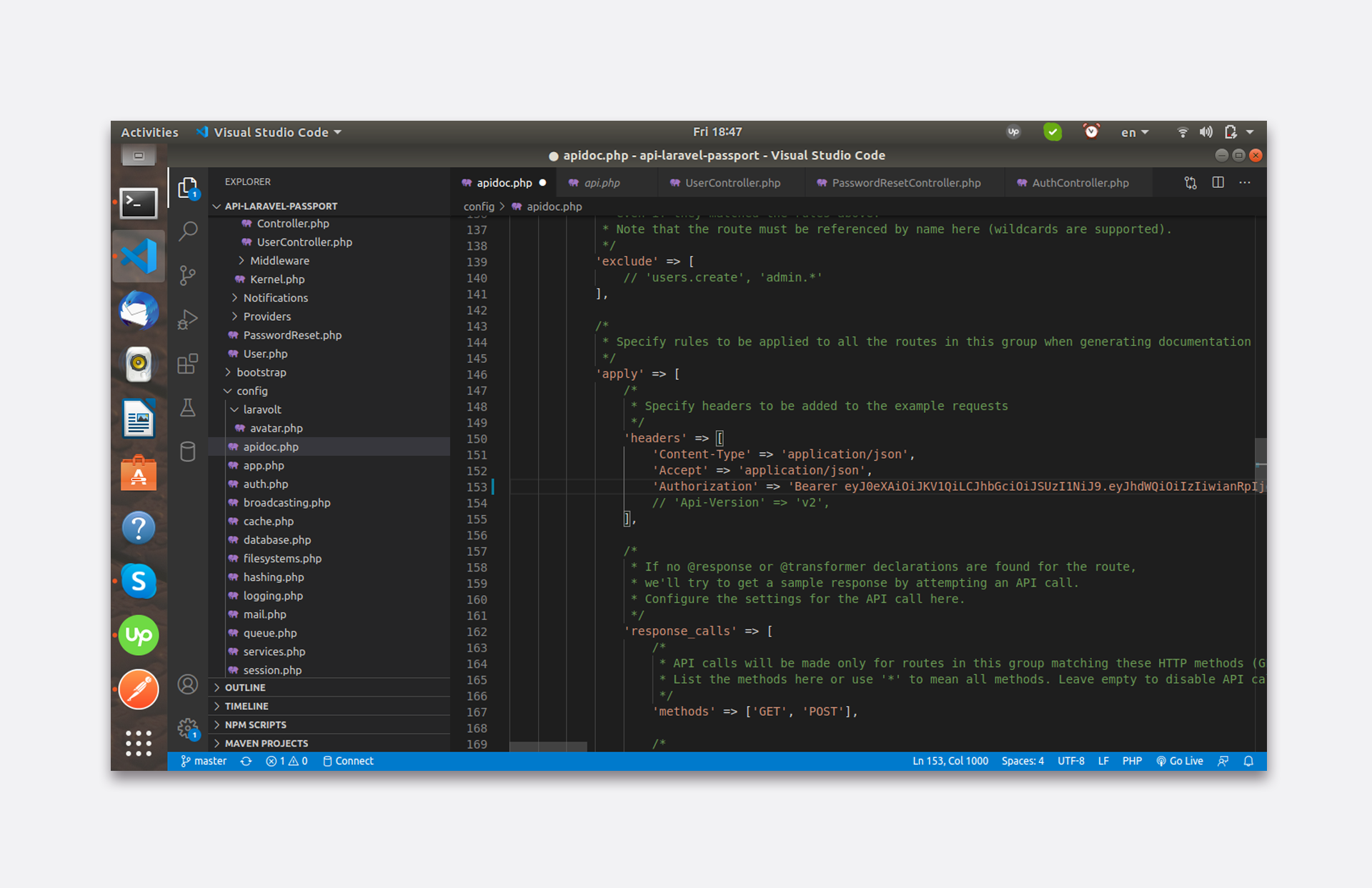 Приклад коду php у редакторі Visual Studio Code.