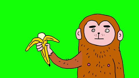 Мавпа з бананом ілюструє задоволення від процесу.